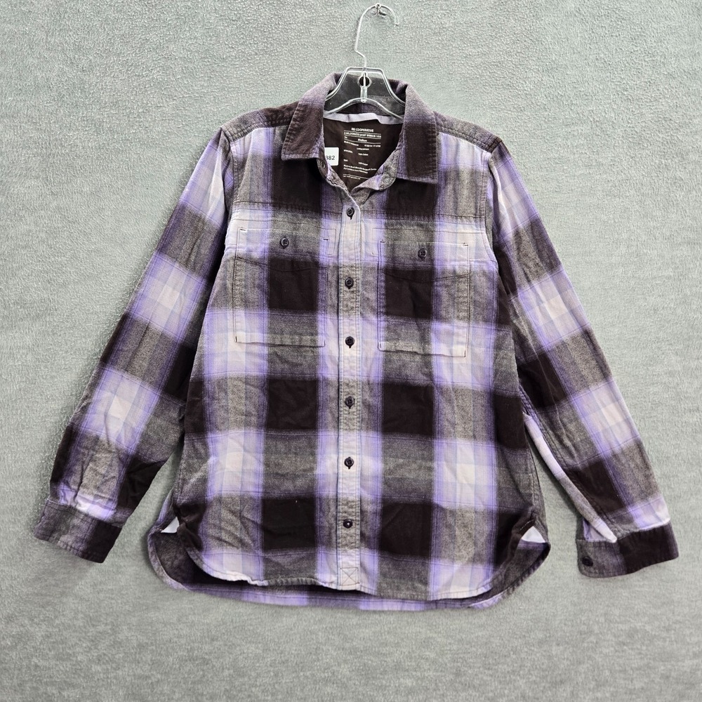 REI Cooperative Women Top Medium Purple Buffalo Check Button Up Hiking Collar